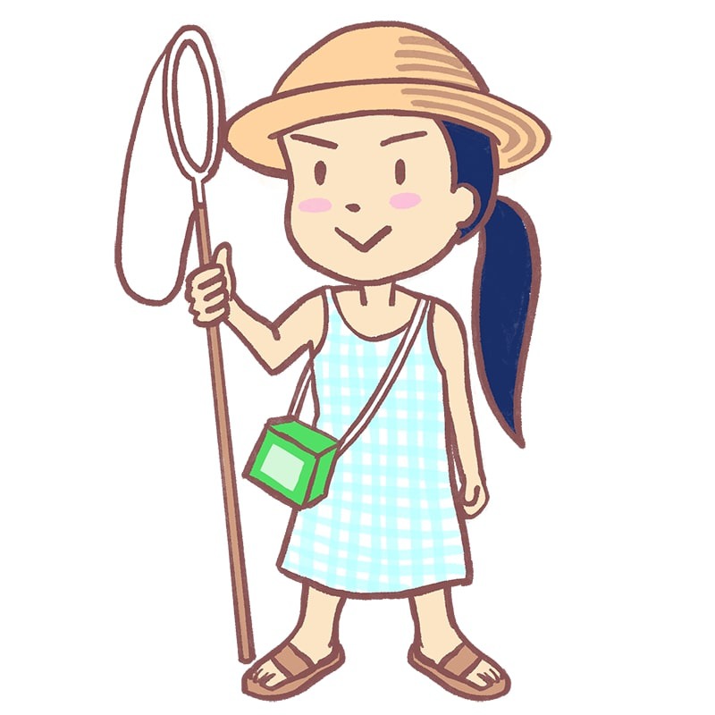 虫とりをする女の子