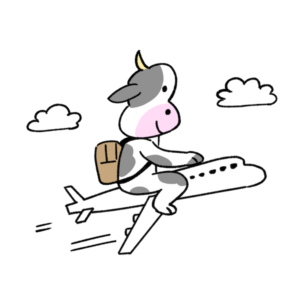 飛行機に乗って旅行をする牛